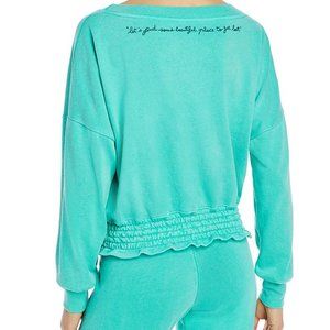 SUNDRY Let's Find Smocked-hem Sweatshirt Pigment Turquoise Sweater Sz M